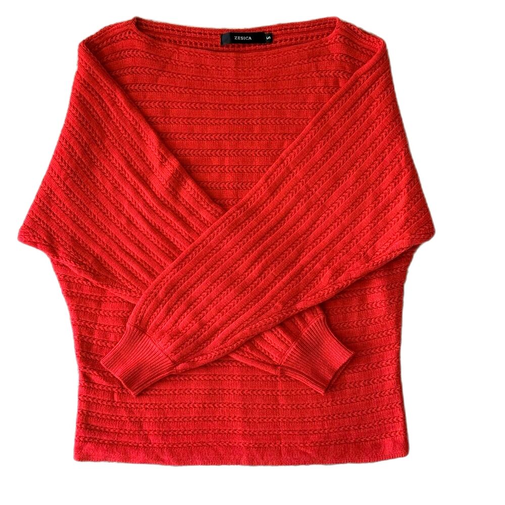 ZESICA Women's Red Open Knit Boat Neck Dolman Sleeve Sweater Sz S